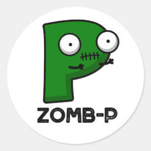 Zomb-P Grappig Halloween Zombie Alfabet Pun Ronde Sticker