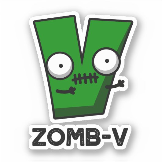 Zomb-V Grappig Halloween Zombie Alfabet V Pun Sticker (Voorkant)