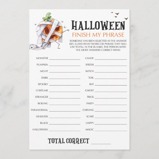 Zombi Pumpkin Halloween Voltooi mijn woordspelletj (Voorkant)