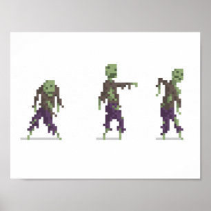 Zombie 8-bits Pixel Art Wide Poster