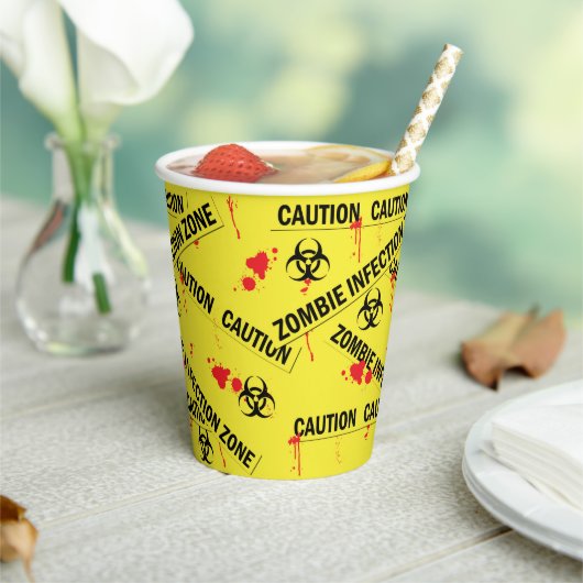 Zombie Aanval Attentie Tape Bloedige Halloween Papieren Bekers (Insitu)