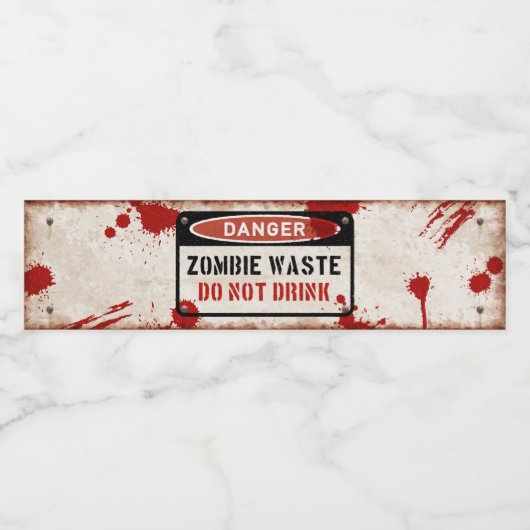 Zombie afvalfleslabel met roestig gevarenschild waterfles etiket (Enkel label)