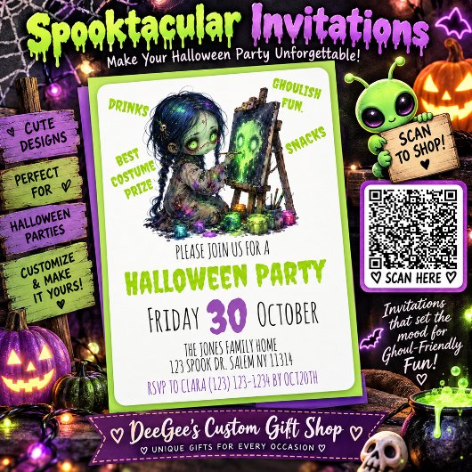 Zombie & Alien Halloween-feest uitnodigingen
