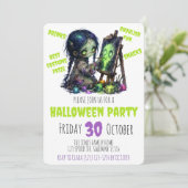 Zombie & Alien Halloween-feest uitnodigingen (Staand voorkant)