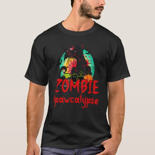 Zombie Apawcalypse Cat  Halloween T-shirt (Voorkant)