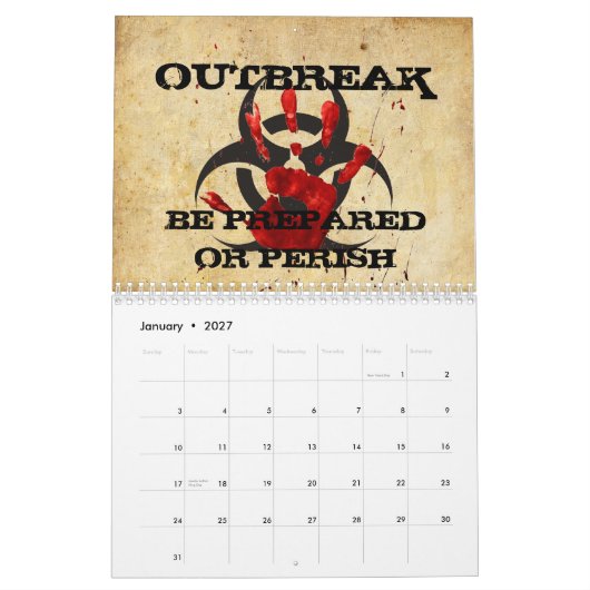 Zombie Apocalypse Calendar Kalender (Jan 2027)