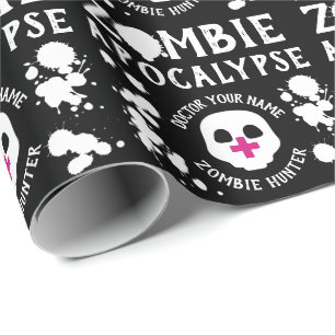 Zombie Apocalypse Gepersonaliseerd Zwart-wit Cadeaupapier