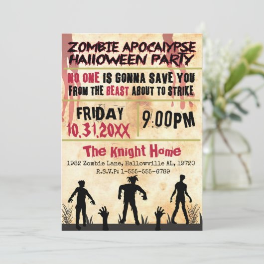 Zombie apocalypse Halloween Party Kaart (Staand voorkant)