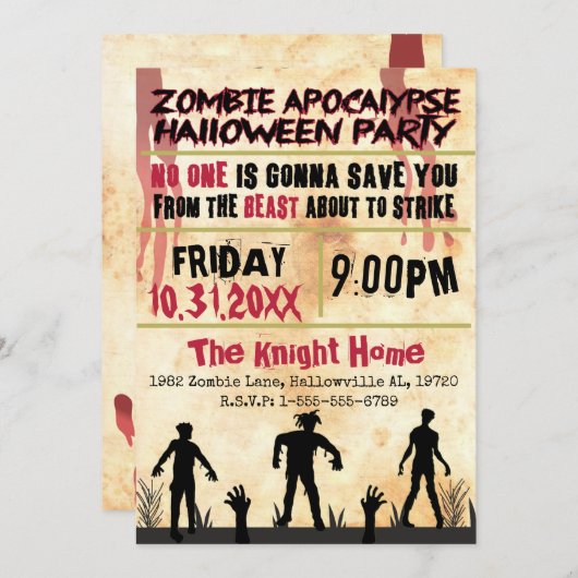 Zombie apocalypse Halloween Party Kaart (Voorkant / Achterkant)