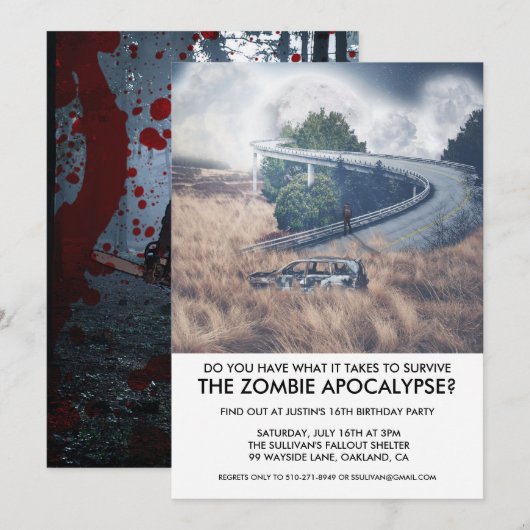 Zombie Apocalypse Overlevingsfeest Uitnodiging (Voorkant / Achterkant)
