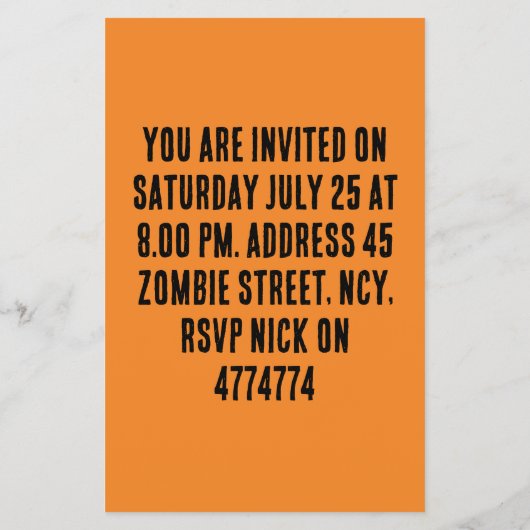 Zombie Apocalypse Party Uitnodigen Flyer (Achterkant)