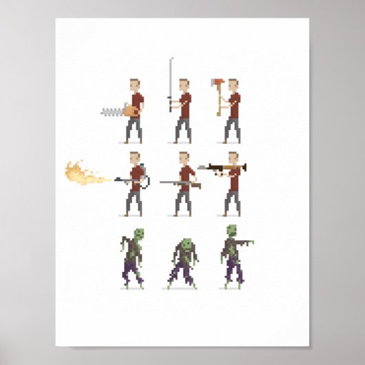 Zombie Apocalypse Pixel Poster met 8 bits (Voorkant)