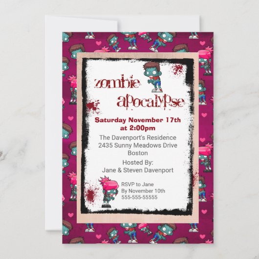 Zombie Apocalypse thema verjaardagsfeestje uitnodi Kaart (Achterkant)