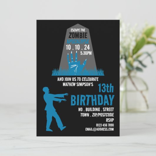 Zombie Apocalypse Theme Escape Room Birthday Party Kaart (Staand voorkant)