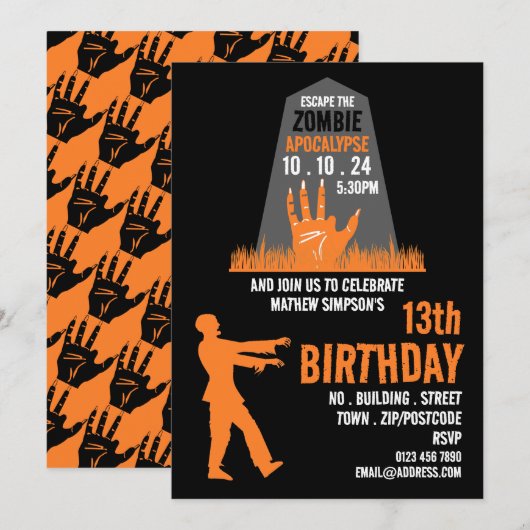 Zombie Apocalypse Theme Escape Room Birthday Party Kaart (Voorkant / Achterkant)