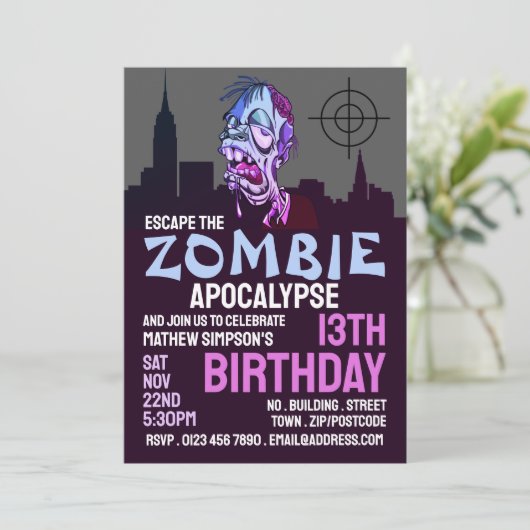 Zombie Apocalypse Theme Escape Room Birthday Party Kaart (Staand voorkant)