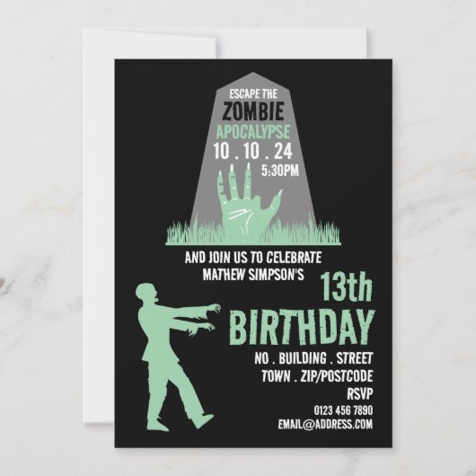 Zombie Apocalypse Theme Escape Room Birthday Party Kaart (Voorkant)