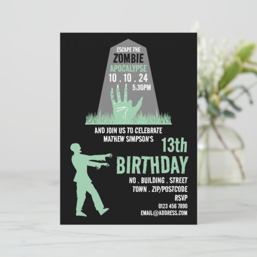 Zombie Apocalypse Theme Escape Room Birthday Party Kaart (Staand voorkant)