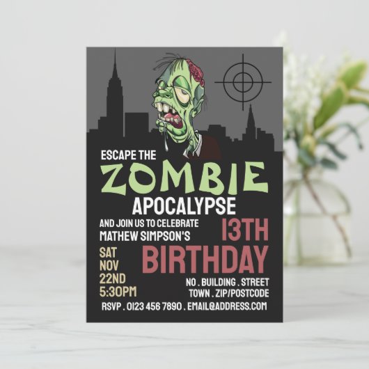 Zombie Apocalypse Theme Escape Room Birthday Party Kaart (Staand voorkant)