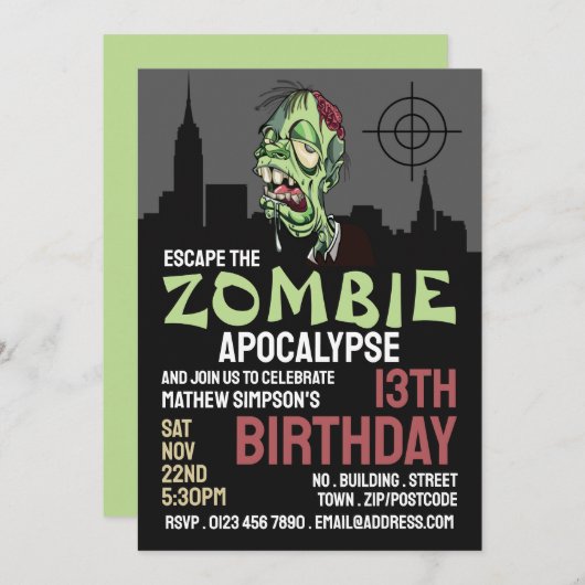 Zombie Apocalypse Theme Escape Room Birthday Party Kaart (Voorkant / Achterkant)