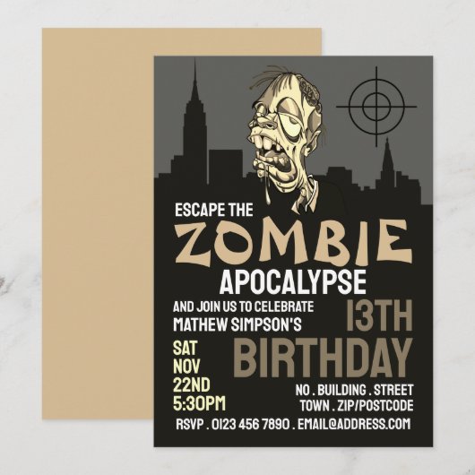 Zombie Apocalypse Theme Escape Room Birthday Party Kaart (Voorkant / Achterkant)