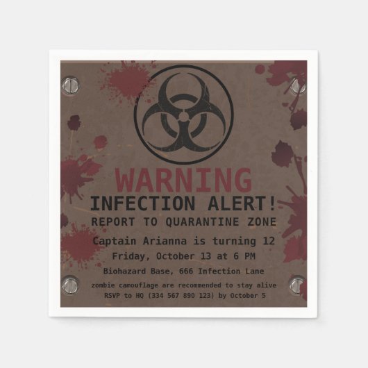 Zombie Apocalypse Verjaardag | Halloween Biohazard Servet (Voorkant)