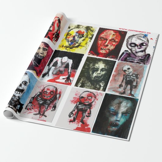 Zombie Art Matte Wrapping Paper, 30 x 6' Cadeaupapier (Uitgerold)
