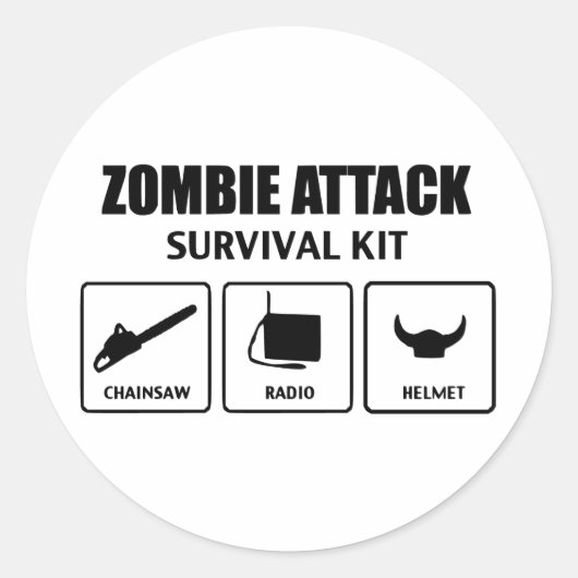 Zombie Attack Survival Kit Ronde Sticker (Voorkant)