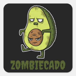 Zombie Avocado Zombiecado Funny Halloween Kawaii Vierkante Sticker