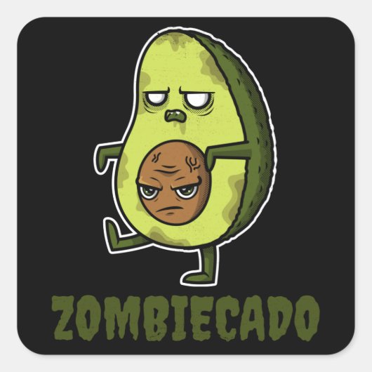 Zombie Avocado Zombiecado Funny Halloween Kawaii Vierkante Sticker (Voorkant)