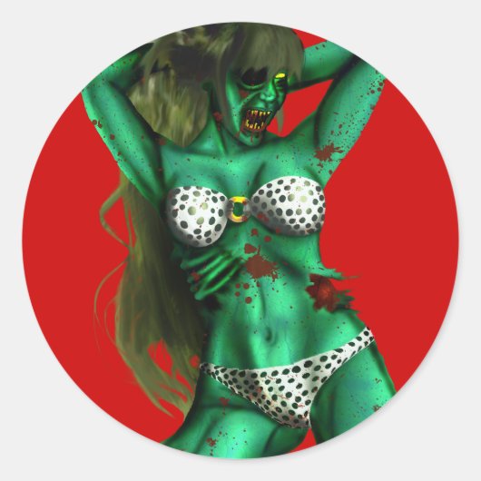Zombie Babe Ronde Sticker (Voorkant)