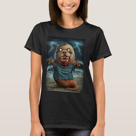 Zombie Beaver Met Bliksem Achtergrond Horror Ent T-shirt (Voorkant)