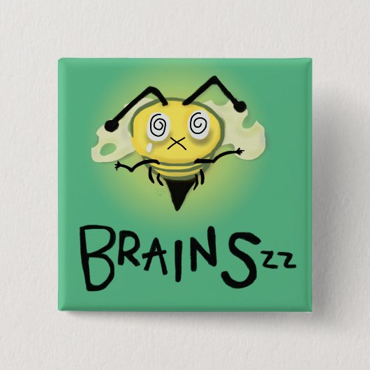 Zombie Bee/Zom-BEE - BRAINS. Vierkante Button 5,1 Cm (Voorkant)