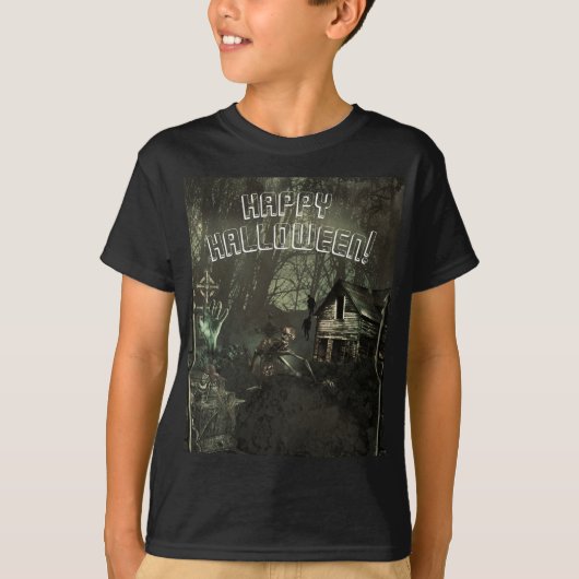 Zombie Begraafplaats Horror Griezelen Aangepaste H T-shirt (Voorkant)