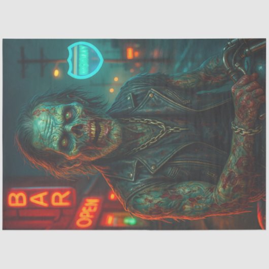 Zombie Biker in Neon Night | Gotische Halloween Tissuepapier (Voorkant)