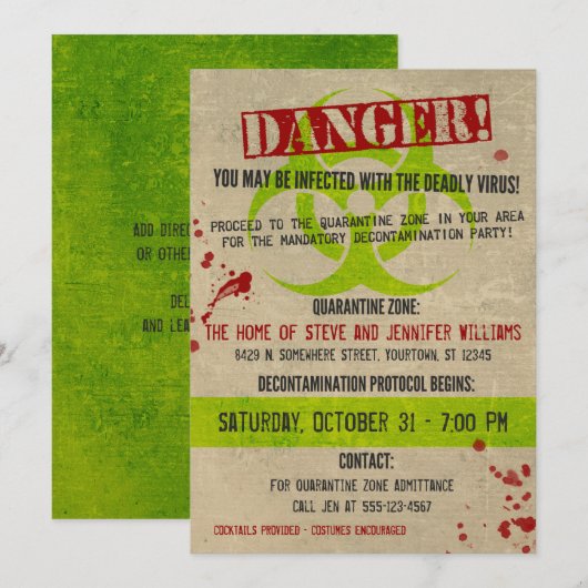 Zombie Biohazard Grunge Halloween Party Invitation Kaart (Voorkant / Achterkant)