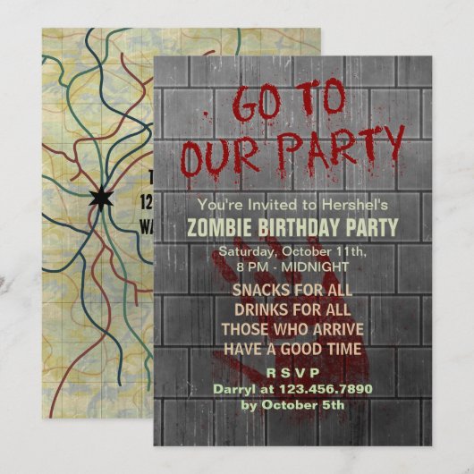 Zombie Birthday Party Undode Apocalypse Bloedtekst Kaart (Voorkant / Achterkant)