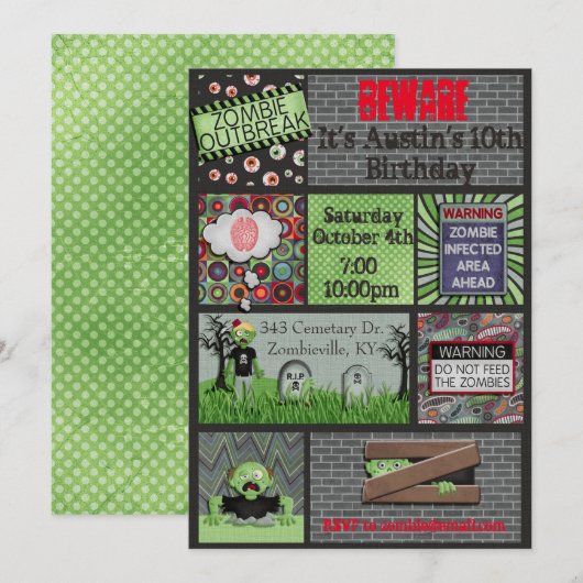 Zombie Birthday Uitnodiging (Voorkant / Achterkant)