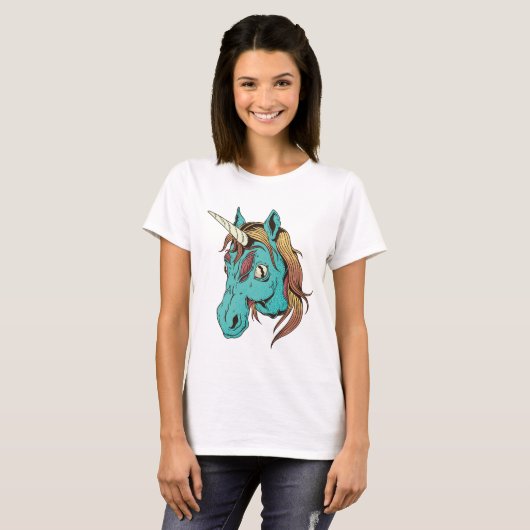 Zombie Blauwe Cartoon Eenhoorn T-shirt (Voorkant volledig)