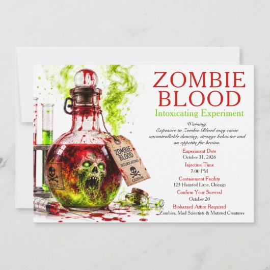 Zombie Blood Apotheek Halloween Feest Kaart (Voorkant)