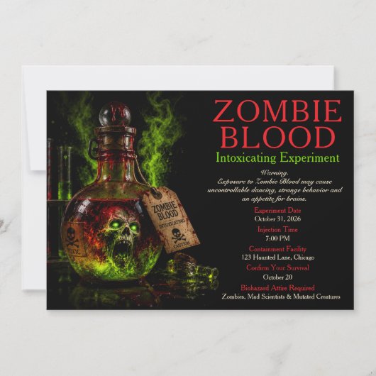 Zombie Blood Apotheek Halloween Feest Kaart (Voorkant)