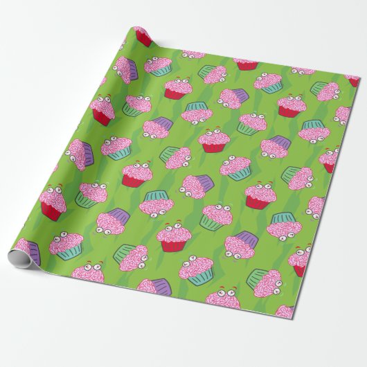Zombie Brain Cupcake Pattern Cadeaupapier (Uitgerold)