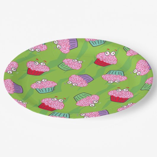 Zombie Brain Cupcake Pattern Papieren Bordje (Gekanteld)