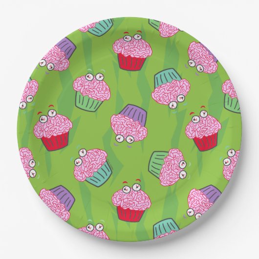 Zombie Brain Cupcake Pattern Papieren Bordje (Voorkant)