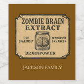 Zombie Brain Extract Tonic Wine Label Wijn Etiket (Enkel label)