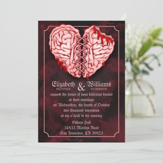 Zombie Brains Wedding Invitation Kaart (Staand voorkant)