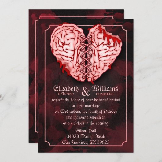 Zombie Brains Wedding Invitation Kaart (Voorkant / Achterkant)