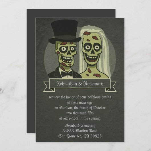 Zombie Bride & Groom Wedding Invitations Kaart (Voorkant / Achterkant)