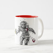 Zombie Broken Heart met ventilator Tweekleurige Koffiemok (Voorkant rechts)