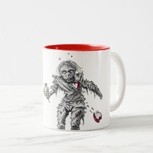 Zombie Broken Heart met ventilator Tweekleurige Koffiemok (Voorkant rechts)